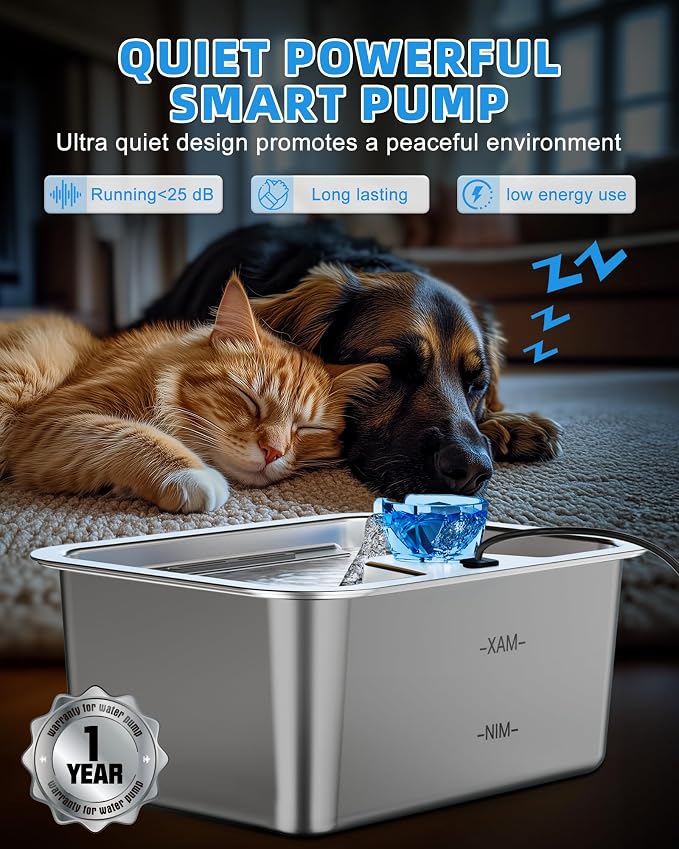 Lesotc Dog Water Fountain, 10L Stainless Steel Large Pet Fountain | Includes 4 Filters, Ultra-Quiet Pump and Circulating Flow, Automatic Dog Water Bowl for Multi-Pet Homes