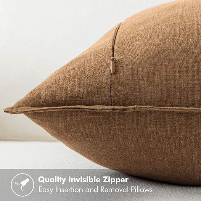 MIULEE Decorative Linen Euro Sham Pillow Covers 22x22 Inch Brown | Boho Farmhouse Fall Autumn Couch Throw Pillows for Bed, Pack of 2 Accent Modern Pillowcases, Sofa Livingroom Home Decor