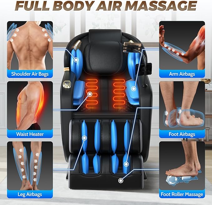 2026 Upgraded 4D Massage Chair Full Body, Zero Gravity Chair with 57'' SL Track, Deep Yoga Stretch with Heating, Calf Foot Rollers, Body Scan, Black