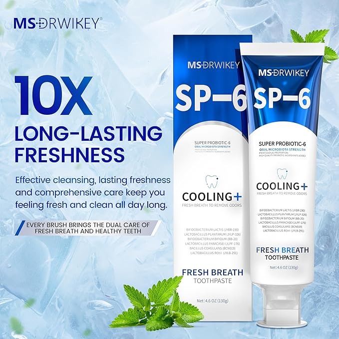 MSDRWIKEY SP-6 Toothpaste, Cooling Fresh Breath, and Popping 7-Pro Whitening Toothpaste Bundle | 6 Probiotics for Oral Health, Fluoride-Free, Safe for Enamel, Deep Whitening & Freshness