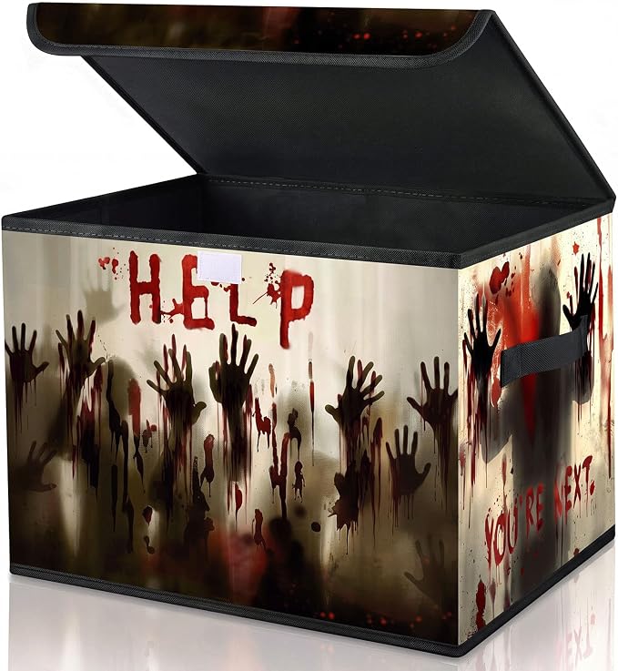 Briwooody Halloween Storage Bin with Lid and Carrying Handle Halloween Help Foldable Storage Box Large Bloody Ghost Shadow Hands Decorative Collapsible Container Basket for Closet Home Bedroom Gift