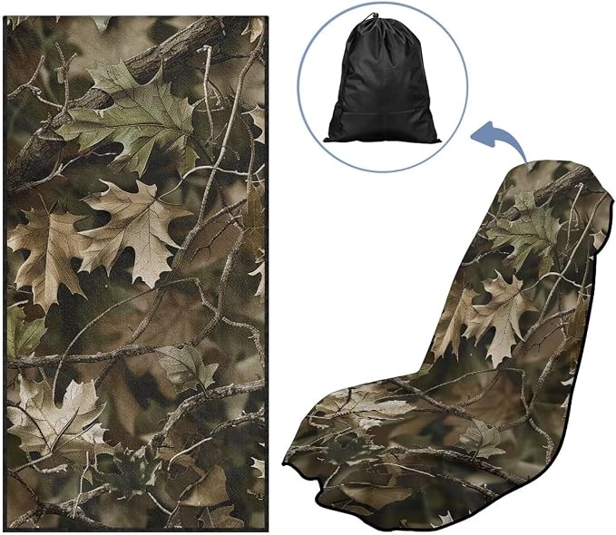 INSTANTARTS Hunting Camo Forest Towel Car Seat Covers Sports Car Towel Mat for Yoga and Travel Car Seat Towel