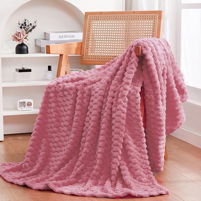 Dusty Pink Throw Blanket 60"×80" Gifts for Mom Fuzzy 3D Jacquard Decorative | Flannel Fleece Super Soft Plush Cozy Blanket for Couch Sofa Chair Lightweight