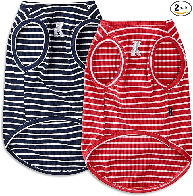 Koneseve Dog Shirt Vest Lightweight Stretchy Dog T-Shirts Soft Cool Sleeveless Stripe Vests Breathable Clothes for Puppy Kitty Cats Small Medium Large Dogs 2 Pack Red + Blue [ 3XL ]