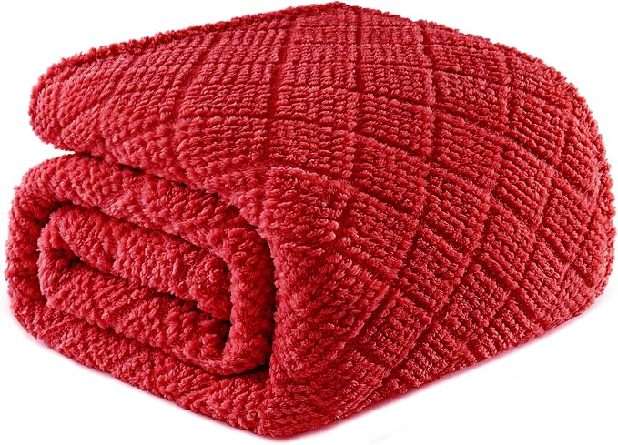 Whale Flotilla Soft Fleece King Size Blanket for Bed, Red | Jacquard Waffle Blankets for Home Decor, Lightweight and Cozy, All Season Suitable, 90x104 Inch