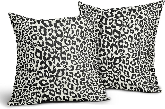 Black White Leopard Print Pillow Covers 22x22 Inch Set of 2 Cheetah Animal Spots Decorative Pillow Cases Preppy Chinoiserie Linen Cushion Case Farmhouse Home Decor for Sofa Couch Porch Outdoor
