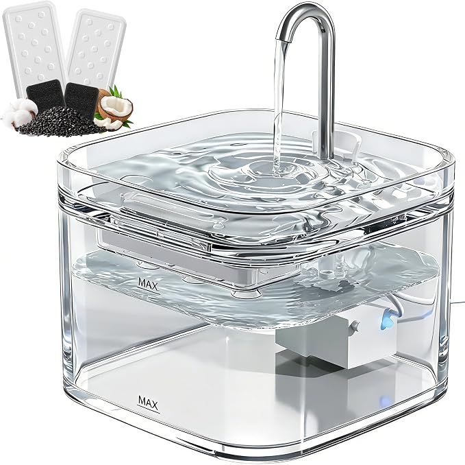 PETTEN Glass Cat Water Fountain,Easy Clean,No Plastic(78oz/2.5L) | BPA-free,Dual flow modes, <20dB silent pump. 2.5L/78oz, perfect for indoor cats & small dogs. Dishwasher safe.