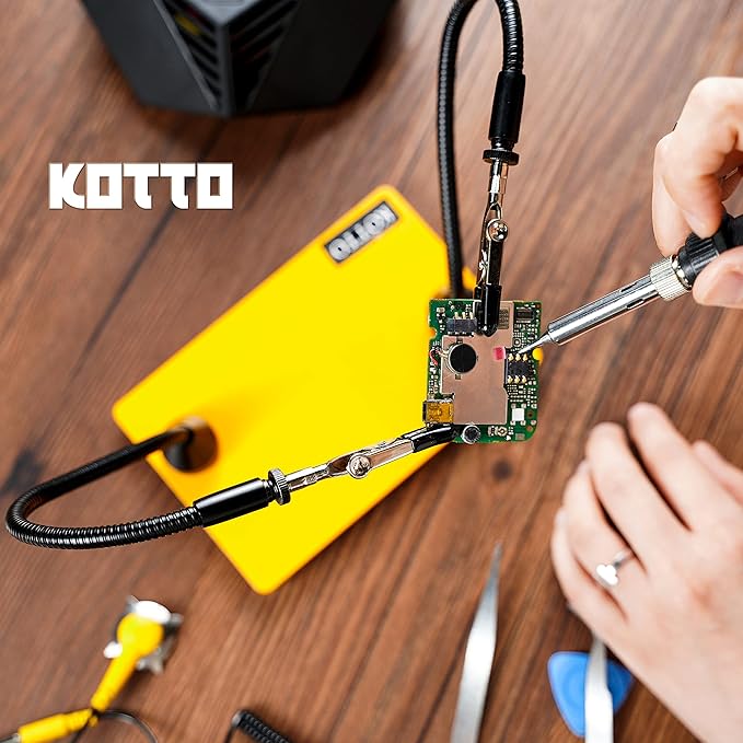 KOTTO Third Hand Soldering Tool PCB Holder Two Magnetic Based Flexible Metal Arms Helping Hands Crafts Jewelry Hobby Workshop Helping Station Non-Slip Steel Weighted Base