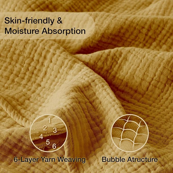 100% Cotton Muslin Blanket Twin 60" x 80", Breathable and Lightweight Cotton Twin Blankets for Couch, Soft Cooling Summer Gauze Blanket for Adults All Season, Camel