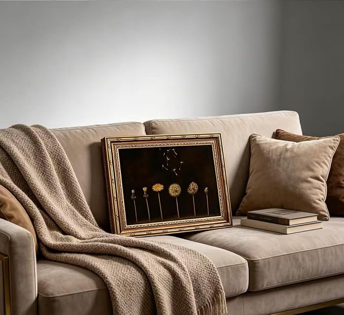 Vintage Gold Framed Dandelion Wall Art Moody Cottagecore Dandelion Painting Canvas Print Gothic Dark Plant Print Poster Wall Decor Botanical Nature Farmhouse Poster Artwork for Living Room Bedroom