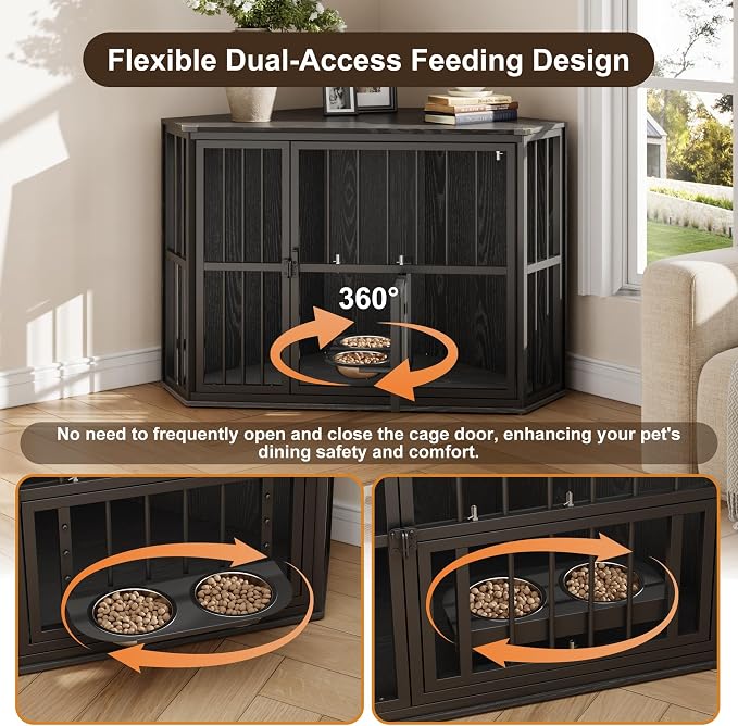 Corner Dog Crate Furniture for Small Dogs, Indoor Kennel End Table, Black