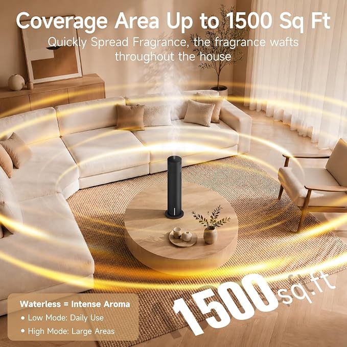 Waterless Scent Diffuser Kit - Cold Air Machine with 6 Essential Oils, Hotel Collection Smart Aromatherapy Diffuser, 1500 Sq.ft Wide Coverage for Home Large Room Office, Remote Control & Bluetooth APP