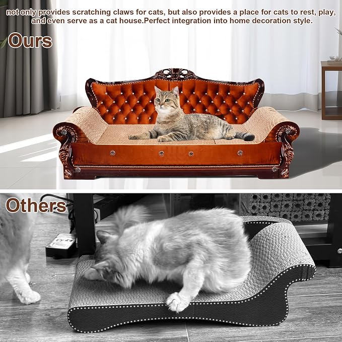 Sofa-Shaped Cat Scratching Couch & Lounge Bed - Thick Cardboard Cat Scratcher Pad (27.6" L x 12.4" W x 11.8" H)