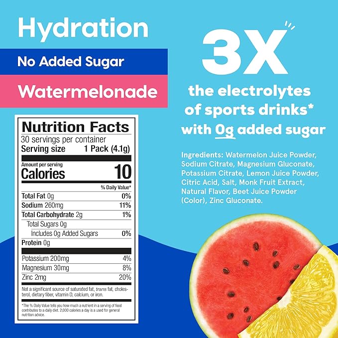 Hydrant - Hydration Powder, Watermelonade Flavor, 30 Individual Sugar-Free Instant Electrolyte Rehydration Packets - Zero Sugar Drink Mix for Daily Use, Travel & Workouts