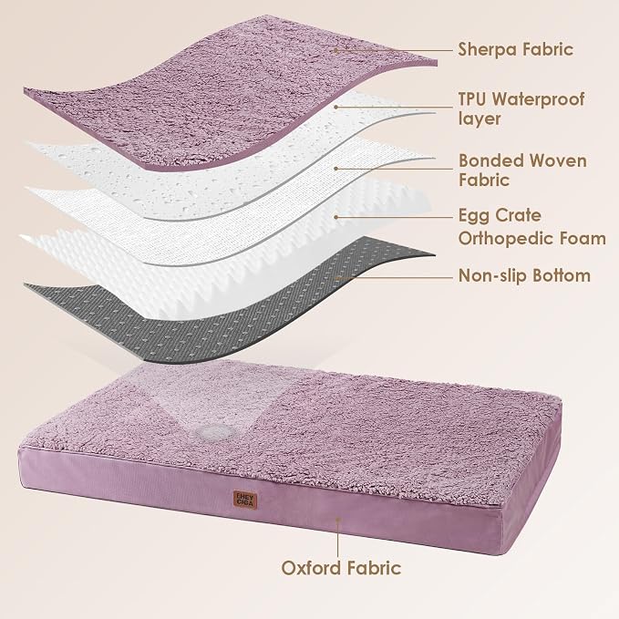 EHEYCIGA Orthopedic Dog Bed Large with Removable Washable Cover, 35x23 | Egg Crate Foam Support, Durable Oxford fabric, Non-Slip Bottom, Machine Washable, Soft Waterproof Plush Pet Bed Mat For Crate