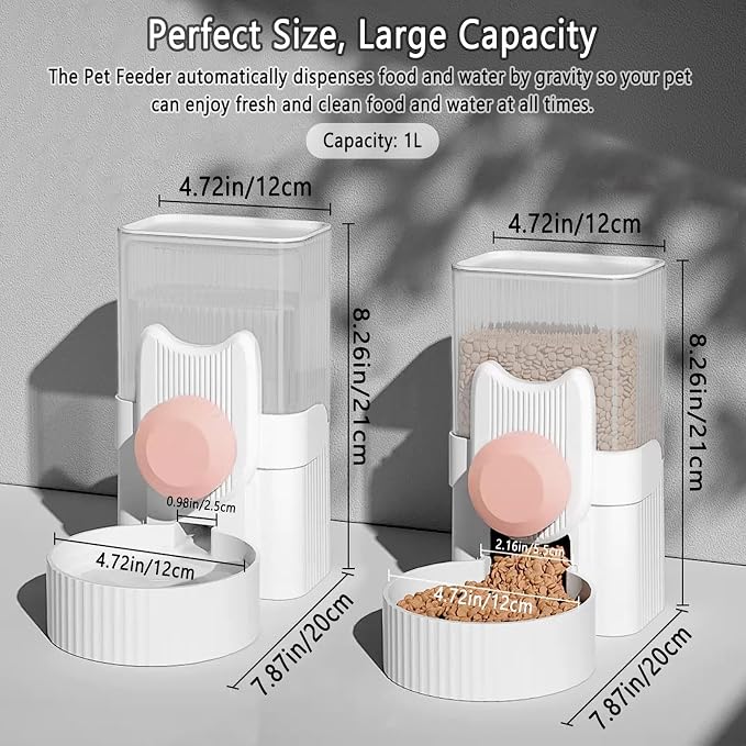 kathson Rabbit Feeder for Cage,Bunny Water Bottle,Pet Food Dispenser,Pink | Gravity Automatic Guinea Pig Feeder Waterer Set,Hanging Small Pet Food Bowl Feeding Station for Ferret Chinchilla Cat Puppy