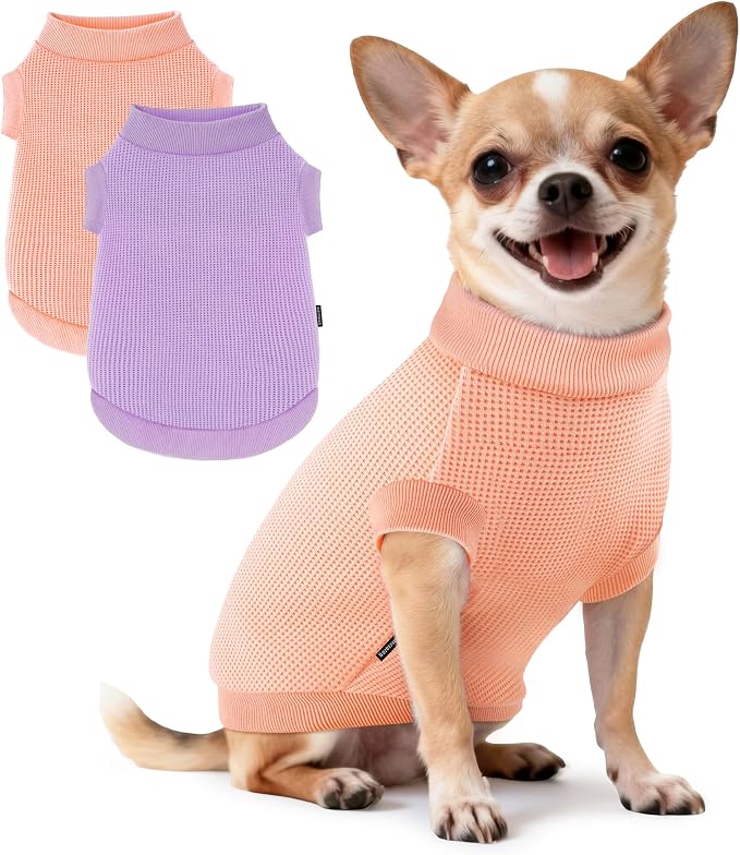 2 Pack Dog Shirt for Small Supplies Functional Waffle Dog Clothes Warm Soft Sweatshirt Outfit for Dogs Cats Pet Apparel