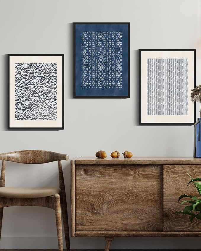 Drsoum Blue Mid-Century Modern Framed Wall Art Minimalist Abstract Boho Wall Decor Geometric Artwork Kitchen Dining Room 11x14in Black Framed