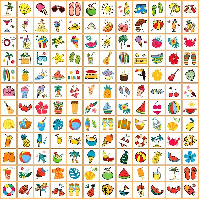 Partywind 408 PCS Kids Tattoos for Party Supplies, Individually Wrapped Sheet Temporary Tattoos Stickers for Kids Goodie Bag Stuffers, Fun Birthday Party Favors - Hawaiian