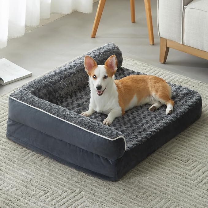 BFPETHOME Orthopedic Washable Dog Bed, Sleeping Couch for Large Senior Dogs | Deluxe Plush Rose Velvet Washable Cover, Egg Crate Foam Support, Waterproof Lining, Non-Slip Bottom, Senior Dogs