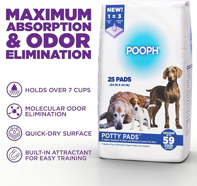 POOPH® Potty Pads™ 24 x 24 in, 25 Count | Disposable 24 x 24 in potty pads with absorbent core and odor control. Includes 25 pads