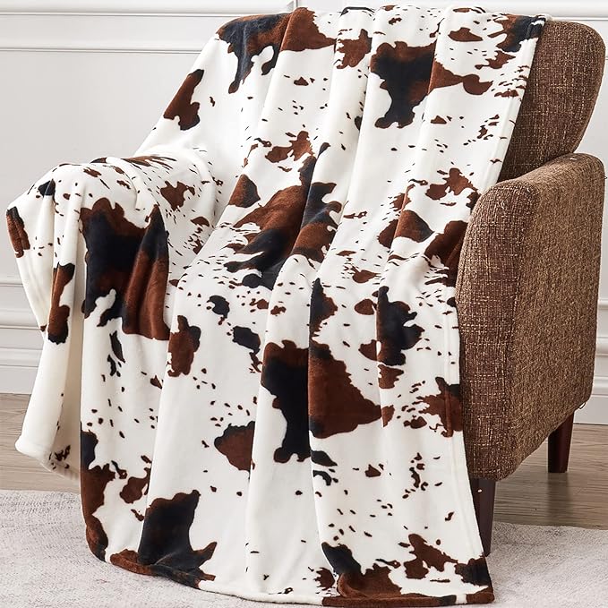 Edenleaf Flannel Cow Print Blanket 60"x80", Ultra Cozy Cow Throw Blanket for Couch Bed and Travel, Cow Decor Throw Blankets for Bed, All Seasons Twin Size Blanket 60"x80"