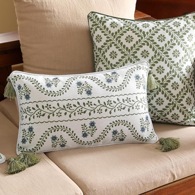 Designer Vintage Linen Throw Pillow Cover,18"x18"-Mosella C | French Elegant Square Decor Pillow Cover,Concealed Zipper Design,Floral Pattern,Sofa,Bedroom,Living Room,Lounge Chairs