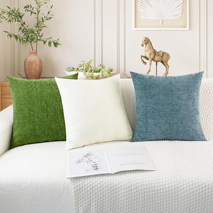 CaliTime Decorative Couch Throw Pillow Covers 26 X 26 Inches Smoke Blue | Pack of 2, Cozy Chenille Cushion Cases for Sofa Bed Living Room Farmhouse Home