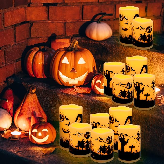 12-Pack Waterproof -Flameless Led Candles，Remote Control and Timer Functions for Halloween and More Decorations（3 Sizes）
