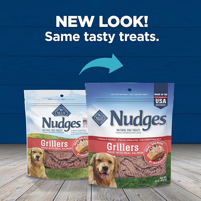 Blue Buffalo Nudges Grillers Salmon Dog Treats, 16 oz | Real Salmon First, Oven-Dried, Easy to Tear, For All Breed Sizes, No Artificial Preservatives