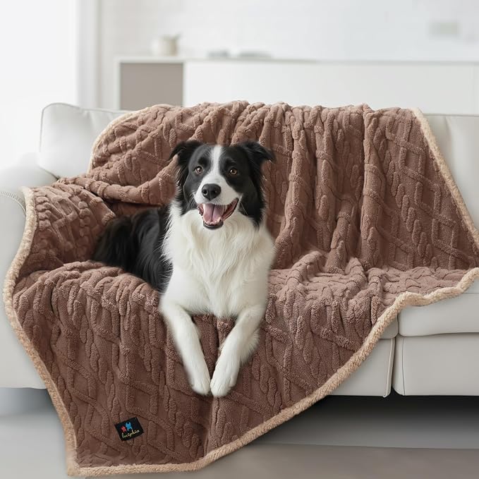 Luciphia Waterproof Dog Blanket, Reversible Sherpa Fleece for Couch Cover | Reversible waterproof pet blanket soft fleece machine washable protect couch bed, Khaki-thicken 65" x 57"