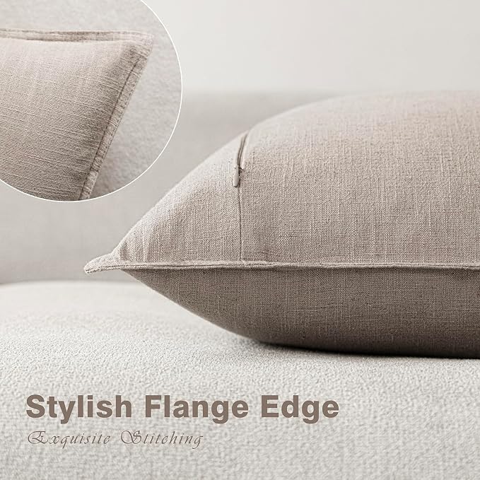 Foindtower Set of 2, Decorative Linen Solid Throw Pillow Covers Soft Accent Cushion Euro Case Boho Farmhouse Pillowcase for Chair Couch Sofa Bedroom Living Room Home Decor 22 x 22 Inch Natural Linen