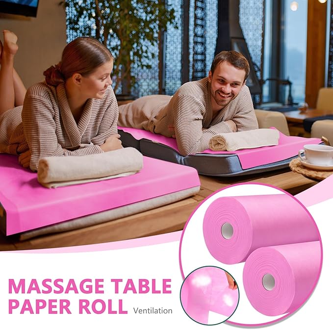 Tudomro 6 Rolls Disposable Non Woven Bed Sheets 24 x 71 Inch Massage Table Paper Covers Non Woven Fabric Massage Sheets Waterproof Spa Breathable Bed Cover for Beauty Salon (Pink)