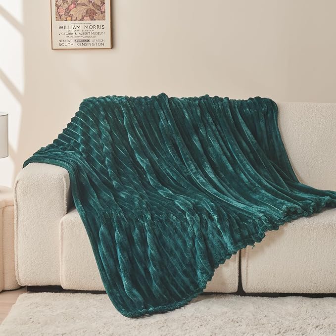 NEWCOSPLAY Fleece Ribbed Cozy Throw Blanket for Couch, Dark Teal, 50"x60" | Premium Silky Flannel Blanket, Soft Lightweight Fluffy Throw Blanket for Bed Sofa Decor, Gift for All Season Use