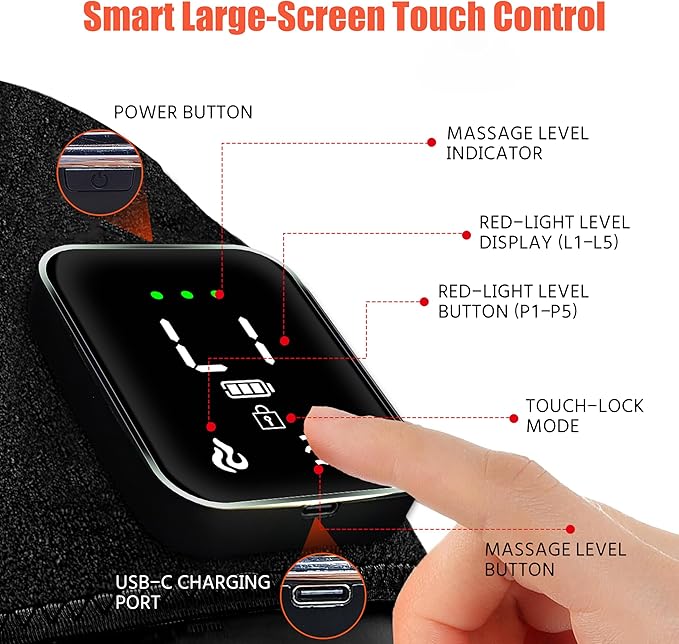 Red Light Therapy Vibration Knee Massager, Vibration & Heat - 5 Massage Zones, 660nm & 850nm Wavelengths, Rechargeable Heating Pad Knee Wrap, Gift for Men and Women
