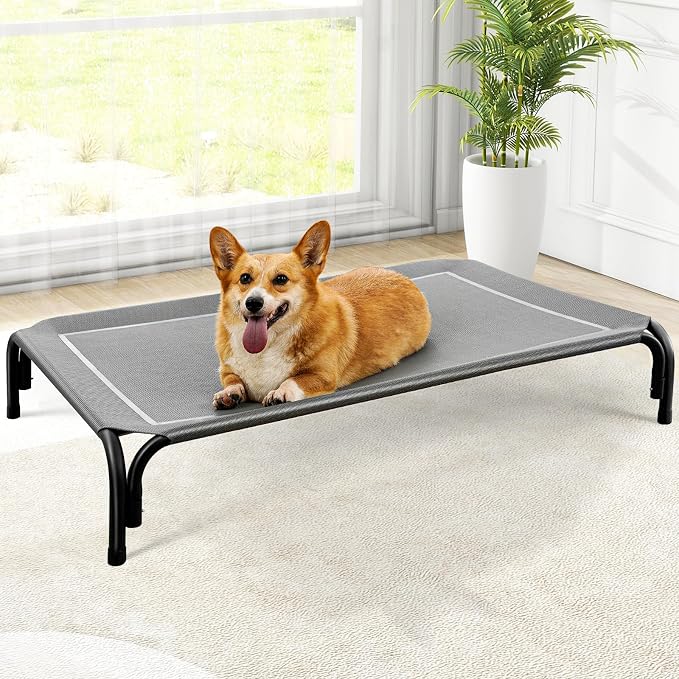 Czpalo Outdoor Elevated Dog Bed for Medium Sized Dogs, No-Tool Assembly. | Raised design promotes airflow. Tool-free assembly, easy-to-clean mesh, portable, with anti-skid feet. Indoor/outdoor use.