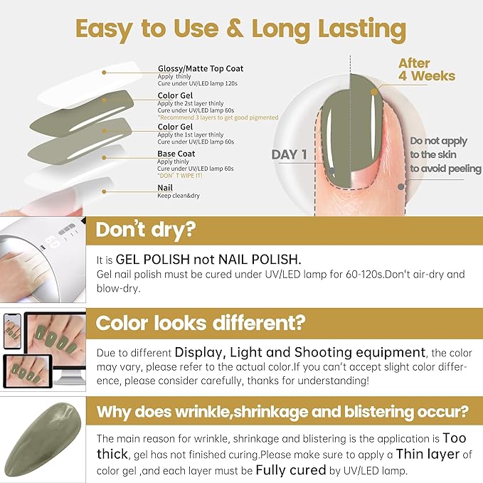 YTD Likomey Sage Green Gel Nail Polish,15ml Grey Green Salon Home DIY Manicure and Pedicure Fall Winter Soak Off UV Color Varnish, CS011