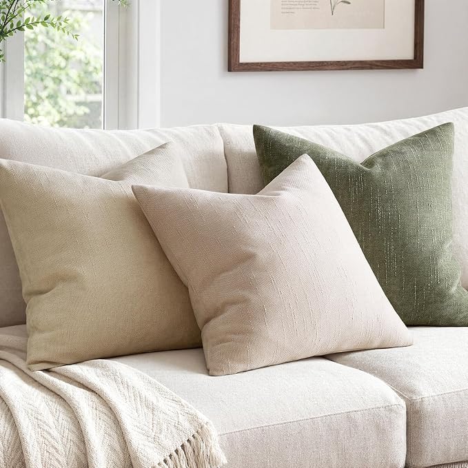 MIULEE Textured Chenille Throw Pillow Covers 18x18 Inch Beige Cement | Pack of 2 Decorative Soft Throw Pillows, Solid Textured Cushion Covers, Modern Home Decor for Couch Sofa Bedroom Living Room