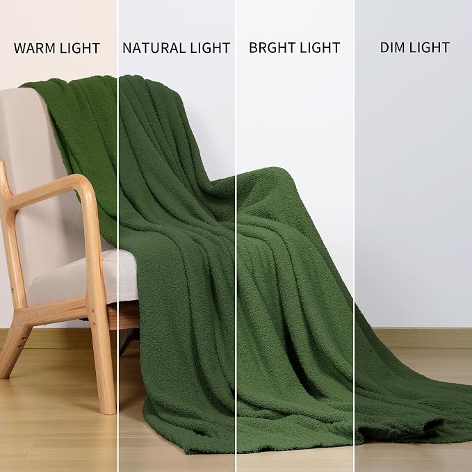 Dark Green Blanket Warm Queen Size Fuzzy Knitted Oversized Luxury Bed Blankets, Soft Throw for Bed, Lightweight Plush for Cozy Nights (Dark Green, 90x90)