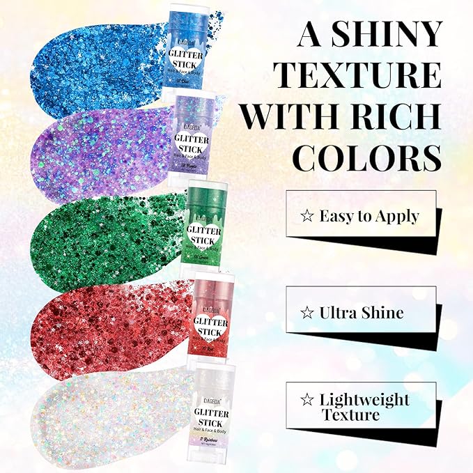 DAGEDA Purple Body Glitter Stick,Sparkly Face Glitter Makeup,Holographic Hair Glitters Mermaid Makeup Rave Outfits for Women, Shimmer Face Paint Stick Singer Concert Accessories