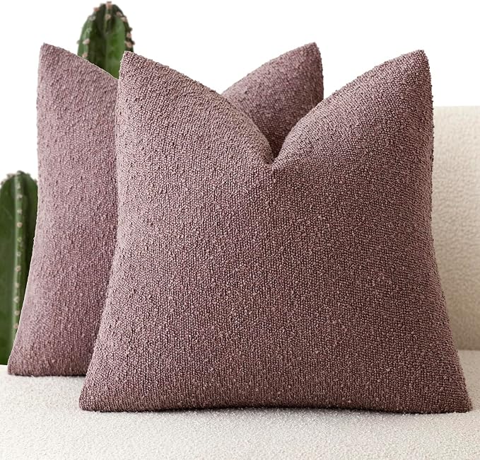 Foindtower Pack of 2 Textured Boucle Throw Pillow Covers Accent Solid Decorative Pillow Cases Cozy Woven Couch Cushion Case for Chair Sofa Bedroom Living Room Home Decor 20x20 Inch Dark Purple