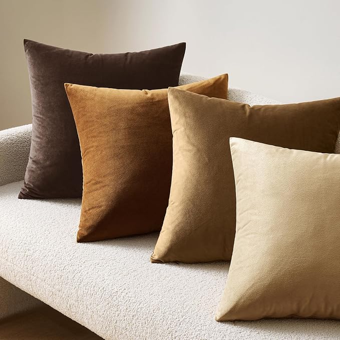 MIULEE 24x24 Inch Pack of 2 Euro Velvet Throw Pillow Covers Chocolate Brown | Soft Solid Decorative Euro Sham, Modern Luxury Home Decor, for King Bed Sofa Couch Bedroom Livingroom