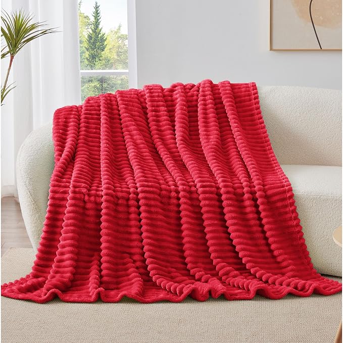 BEDELITE Ribbed Twin Blanket for Couch & Bed, Red, 60"x80" | Ultra-Soft Plush Fleece, Cozy, Warm Yet Lightweight, Ribbed Texture, Home Decor, Machine Washable, Giftable, All-Season Use
