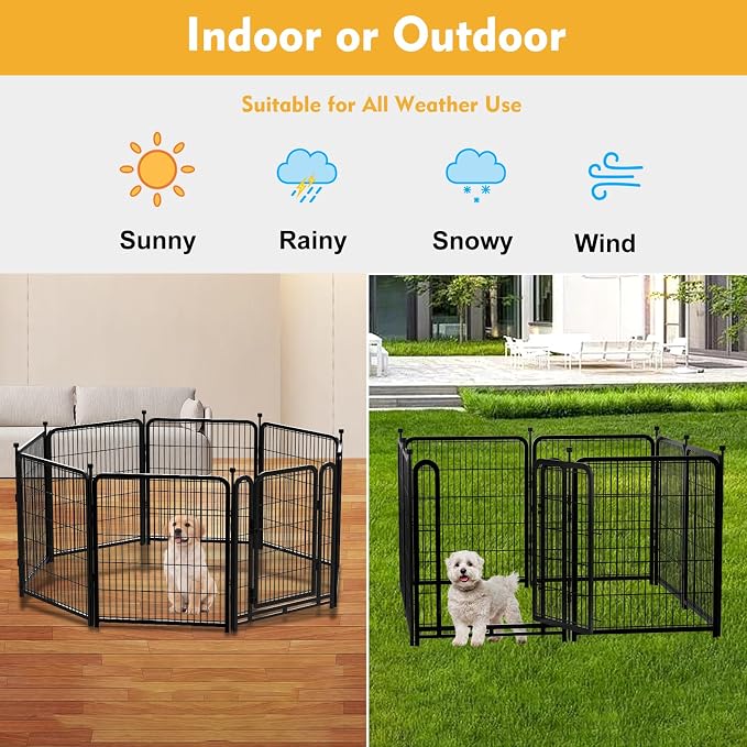 Getlay Dog Fence Outdoor 40inch 8 Panels with Door, Puppy Playpen Indoors, Metal Dog Pen Heavy Duty Pet Puppy Exercise Pen for Rv Camping Garden Yard, Wide Door Low Threshold Total 17.7 Ft Long