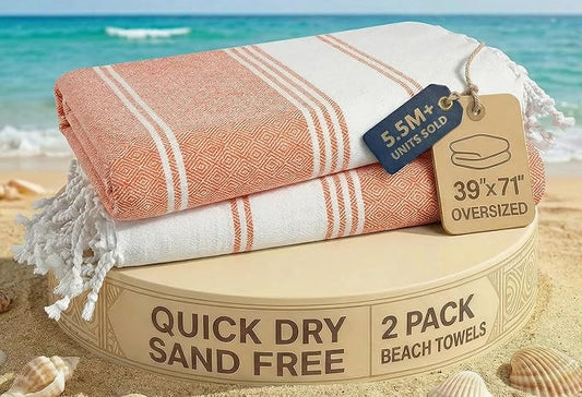 LANE LINEN Turkish Beach Towel 2 Pack, Oversized Beach Towel 39"x71", Beach Essentials for Women, Large Pool Towel, Absorbent & Quick Dry, Sand Free Beach Towel - Bird of Paradise