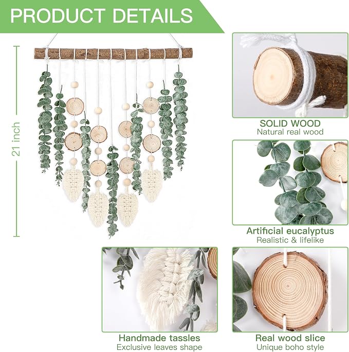 Sggvecsy 21’’ Eucalyptus Wall Hanging Decor Artificial Eucalyptus Plant Fake Greenery Leaves Boho Wall Decor with Wooden Stick for Bedroom Bathroom Kitchen Rustic Farmhouse Home Living Room Decoration