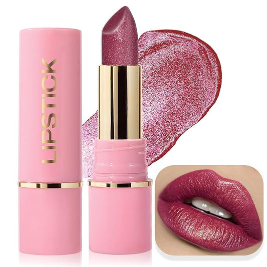 Glitter Lipstick Metallic Lip Stick Long Lasting Waterproof High Shine Diamond Creamy Shimmer Lipstick for Women Transfer Proof Full Coverage Sparkling Hot Pink Lip Crayon Color Makeup, 6