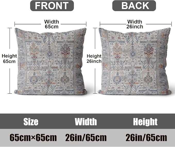 Boho Throw Pillow Covers 26x26 inch Set of 2,Soft Pillowcases Bohemia Carpet Printing Pattern Decorative Sofa Living Room Bed Square Pillow Case Cushion Cover-Gray Flower