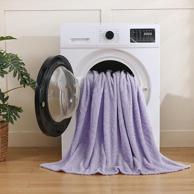 Super Soft Flannel Throw Blanket, 50 x 60 Inches, Dusty Purple | Cozy Lightweight Warm Leaves Textured Plush Fleece Blanket for Bed Couch Sofa