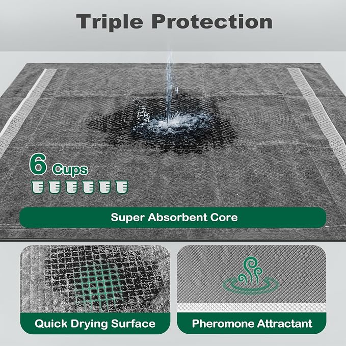 MIZOK Pee Pads for Dogs Charcoal Disposable No Leak Large 28x30in 100Ct | Heavy Duty Carbon Layers, Powerful Odor Eliminator, Extra Thick Dog Pads, Protects Floors from Daily Messes